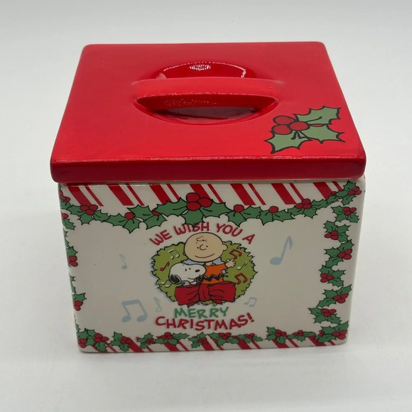 Peanuts Santa Snoopy Christmas Ceramic Box Holiday Tabletop Gibson With Lid - Picture 2 of 7